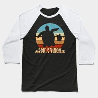 Skip a Straw Save a Turtle for Earthday - Vintage Retro Design T Shirt 5 Baseball T-Shirt